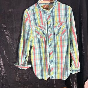 2/$20  Red Camel Vibrant Plaid Button Down Shirt